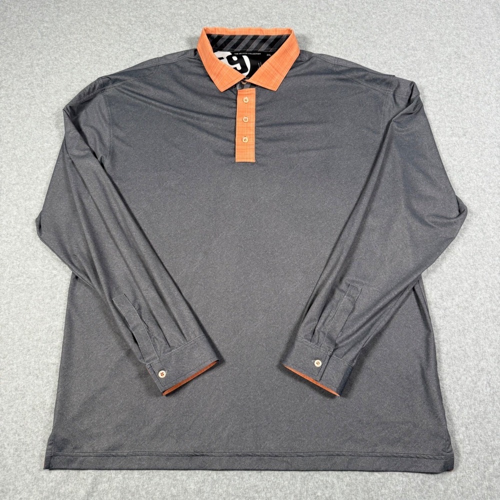 The Brumos Collection Hurley Haywood Gray Orange Long Sleeve Polo Shirt Mens 2XL